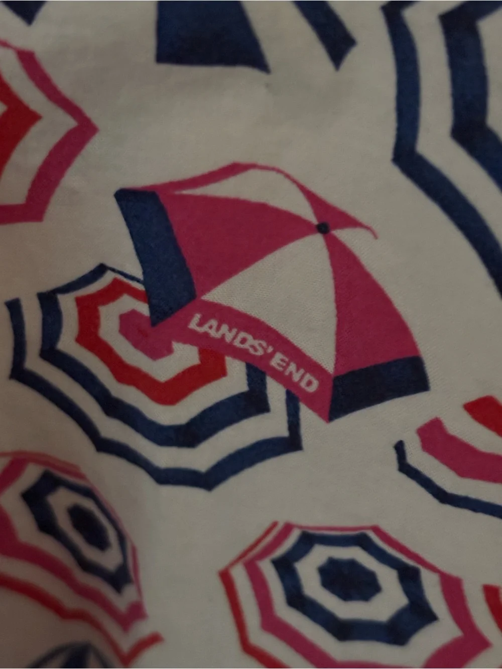 Lands' End Women's Button-Up Shirt in White with Red and Navy Geometric Print